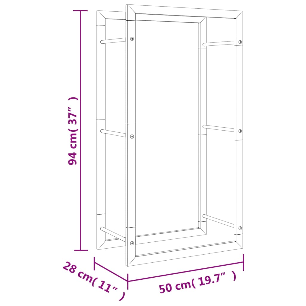 Vedstativ 50x28x94 cm rustfritt stål