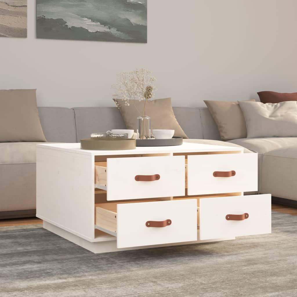 Salongbord hvit 80x80x45 cm heltre furu