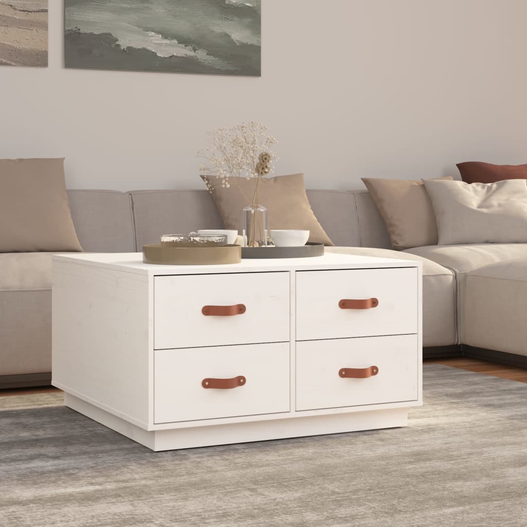 Salongbord hvit 80x80x45 cm heltre furu