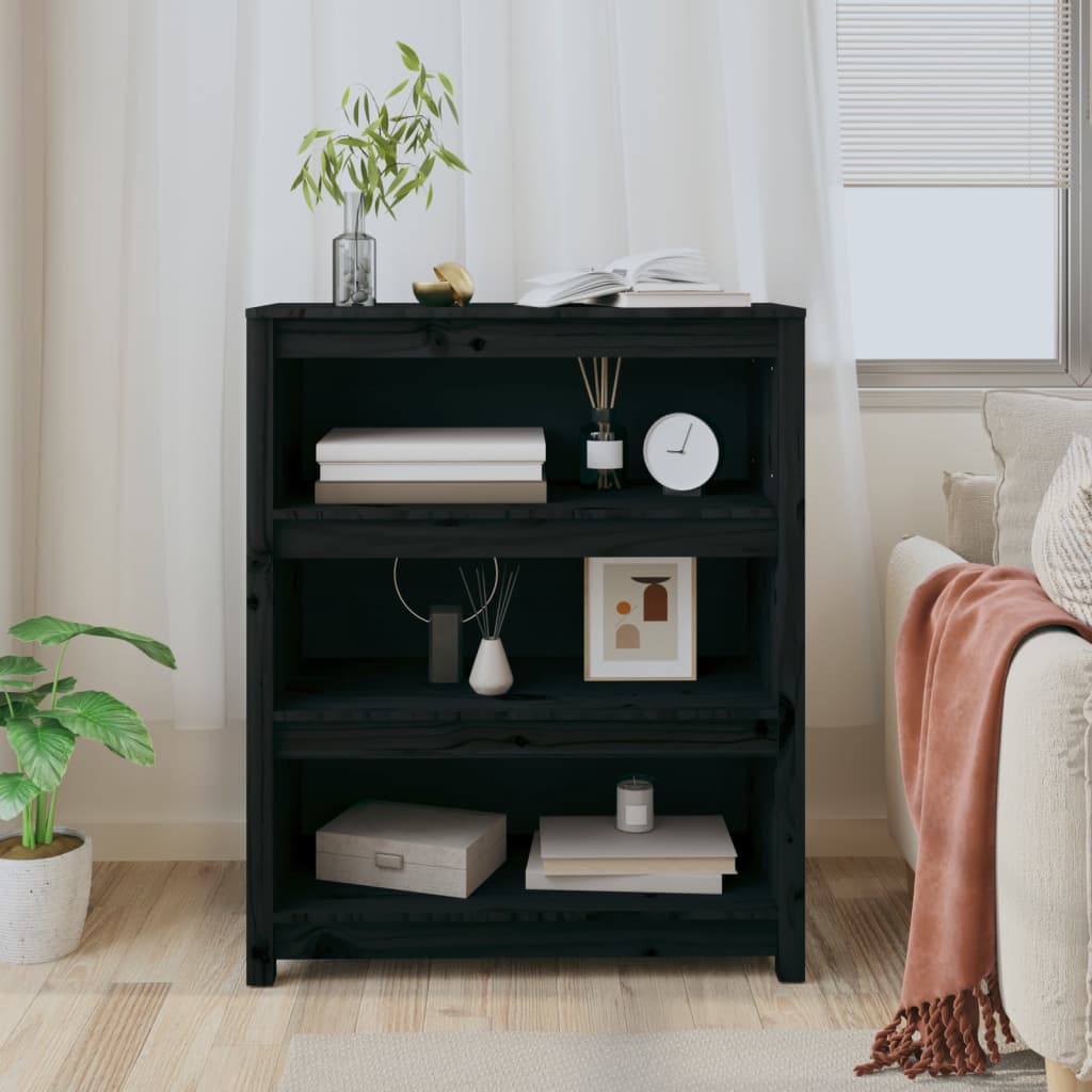 Bokhylle svart 80x35x97 cm heltre furu