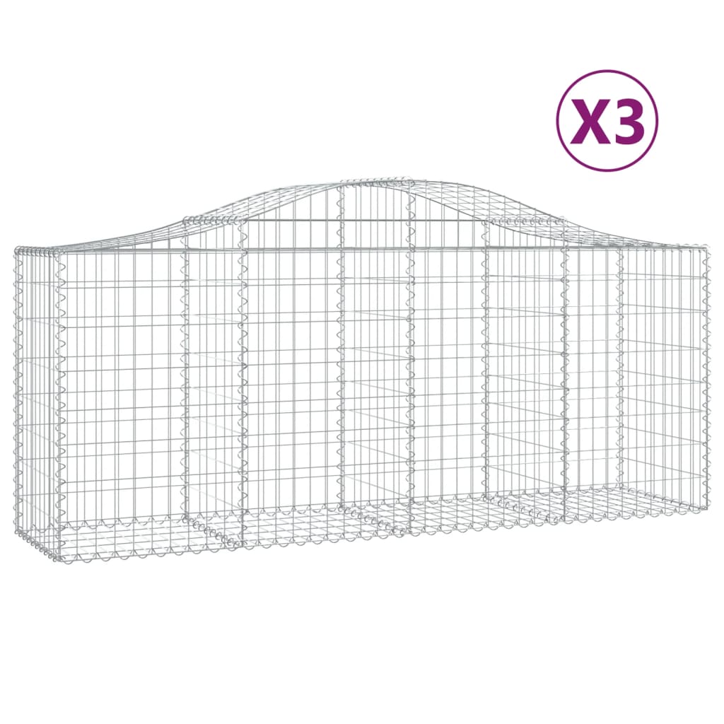 Gabionkurver buede 3 stk 200x50x80/100 cm galvanisert jern