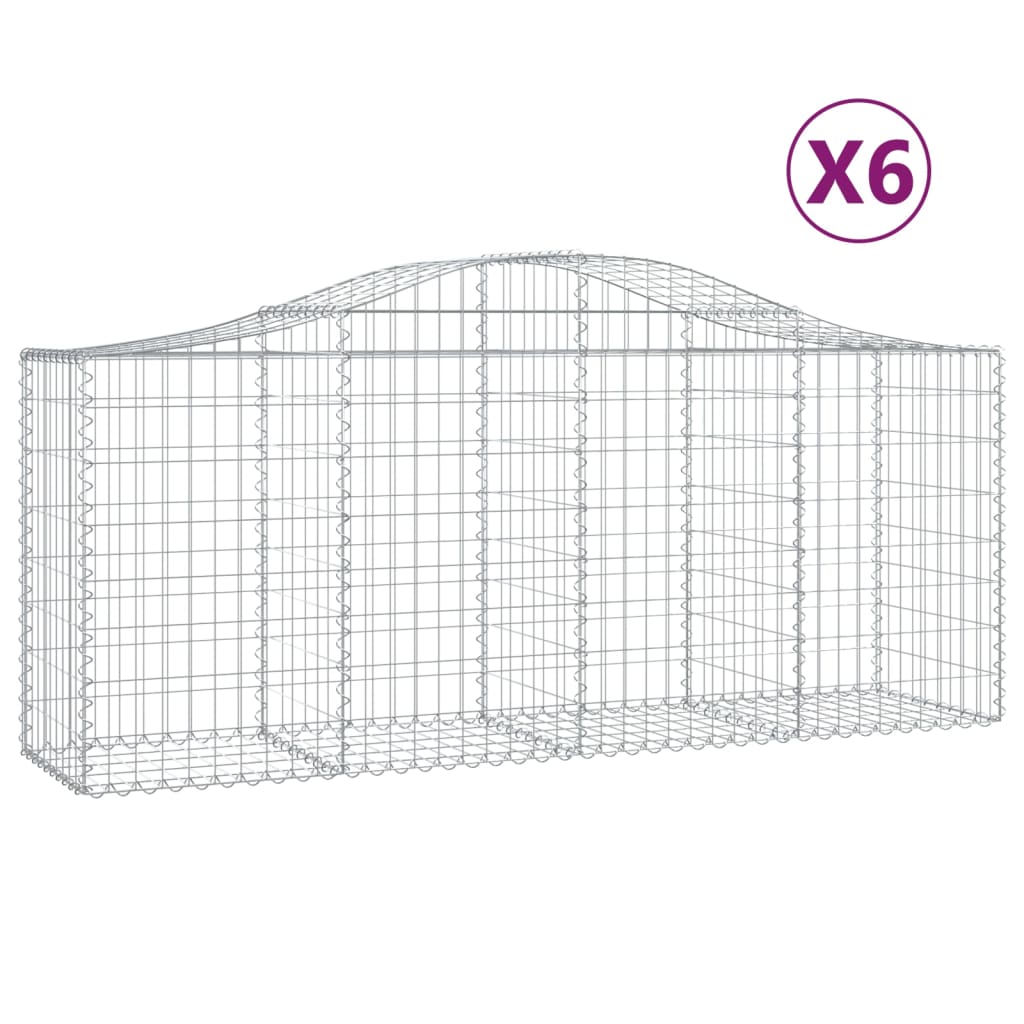Gabionkurver buede 6 stk 200x50x80/100 cm galvanisert jern