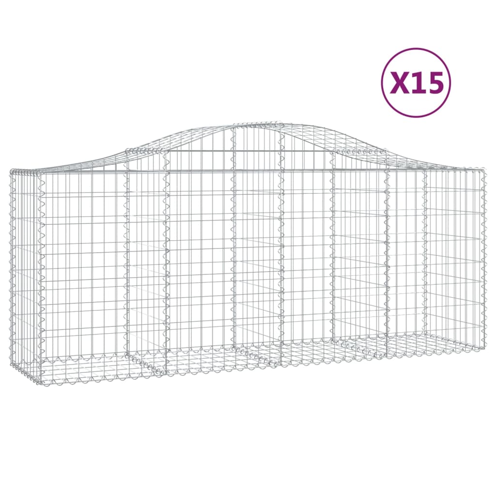 Gabionkurver buede 15 stk 200x50x80/100 cm galvanisert jern