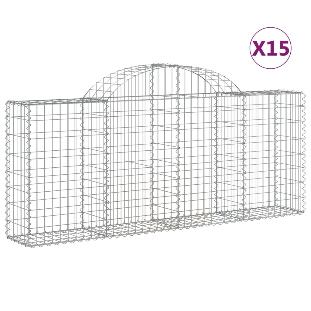 Gabionkurver buede 15 stk 200x30x80/100 cm galvanisert jern