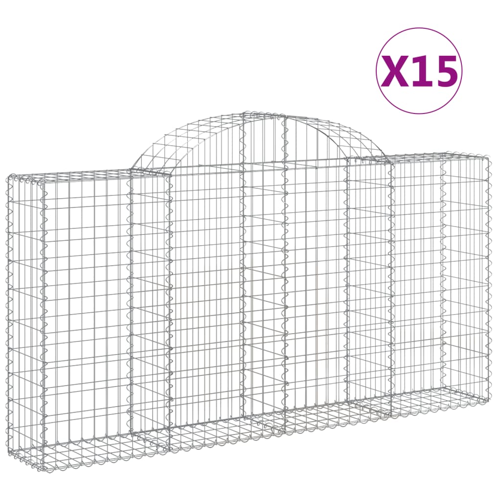 Gabionkurver buede 15 stk 200x30x100/120 cm galvanisert jern