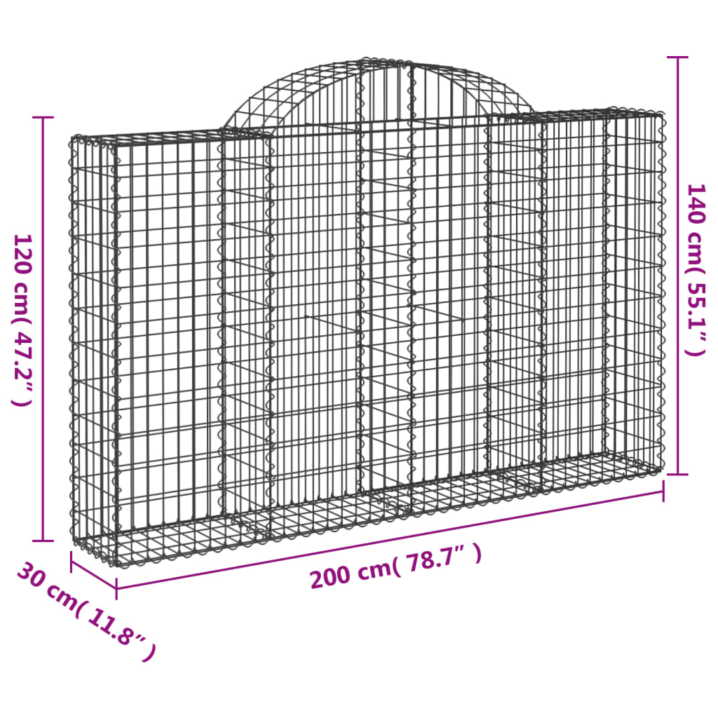 Gabionkurver buede 4 stk 200x30x120/140 cm galvanisert jern