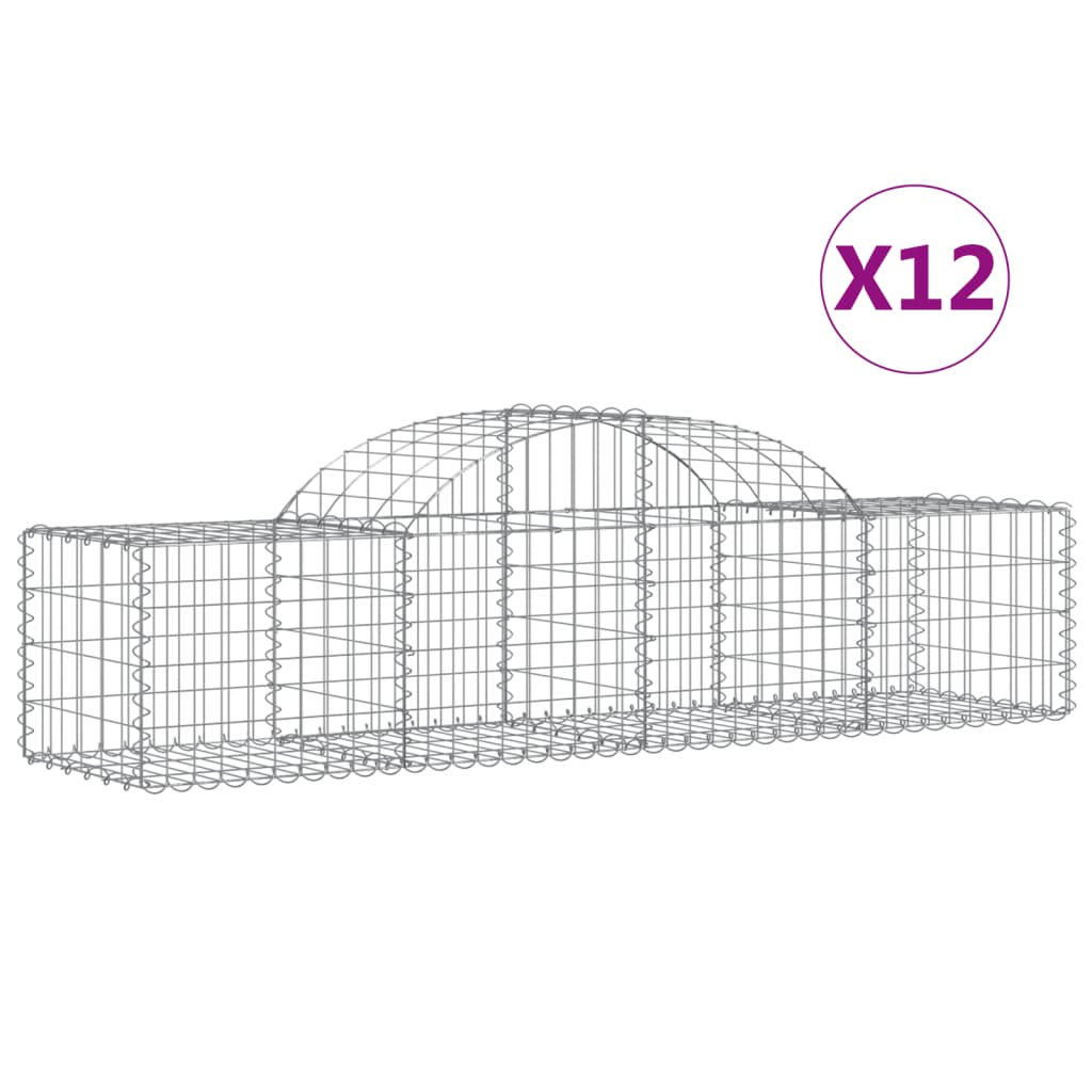 Gabionkurver buede 12 stk 200x50x40/60 cm galvanisert jern
