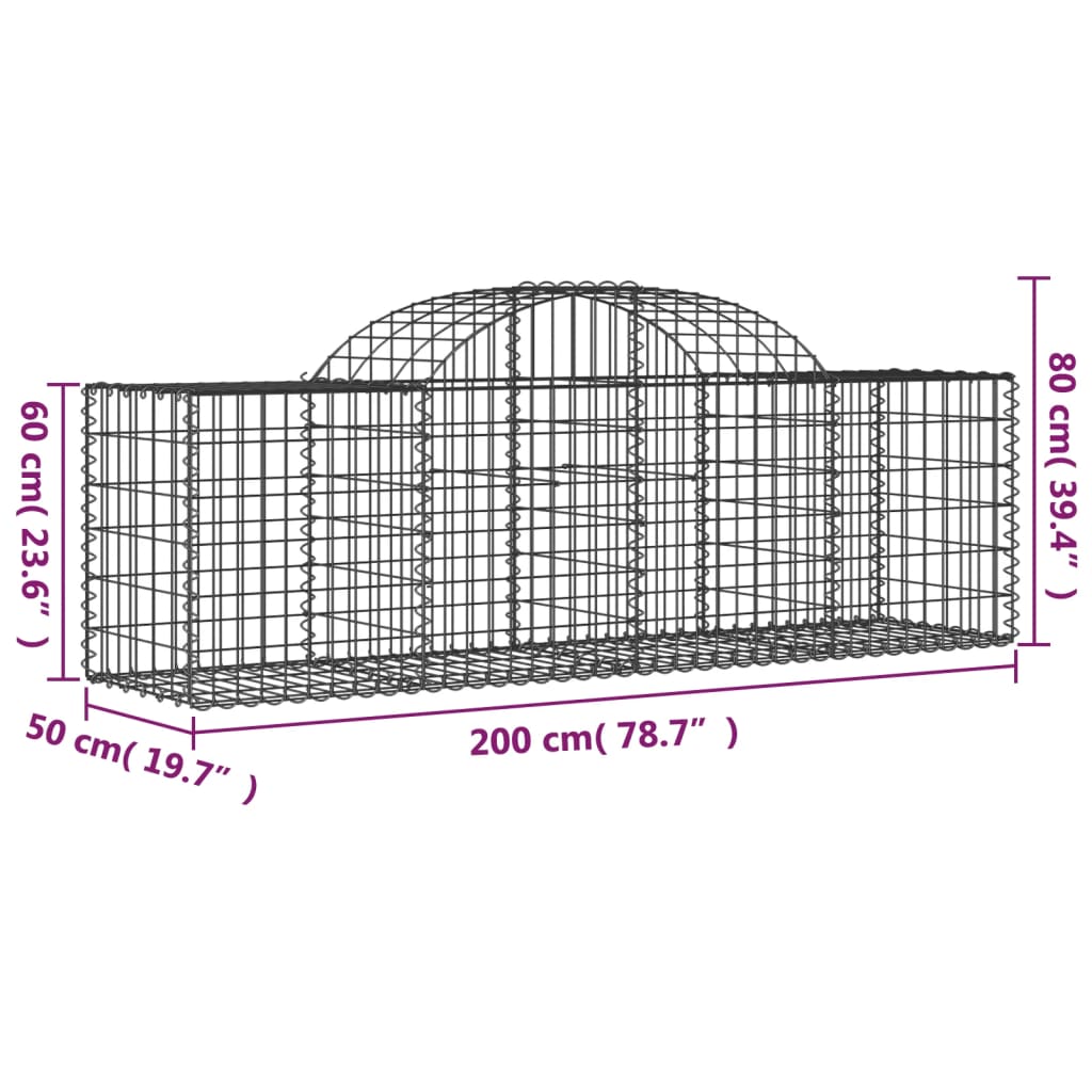 Gabionkurver buede 11 stk 200x50x60/80 cm galvanisert jern