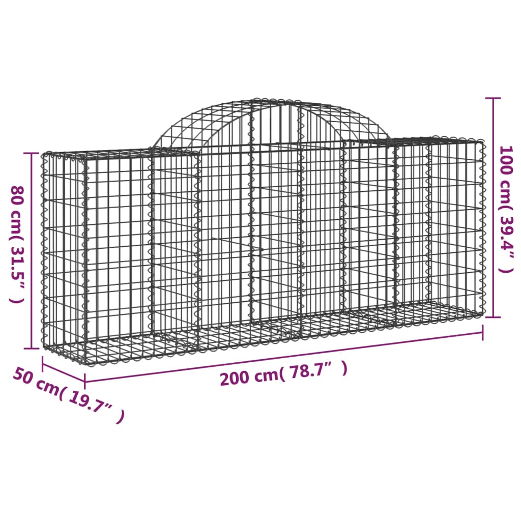 Gabionkurver buede 3 stk 200x50x80/100 cm galvanisert jern