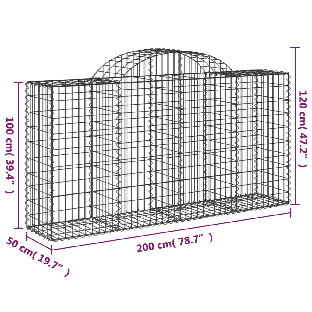 Gabionkurver buede 7 stk 200x50x100/120 cm galvanisert jern