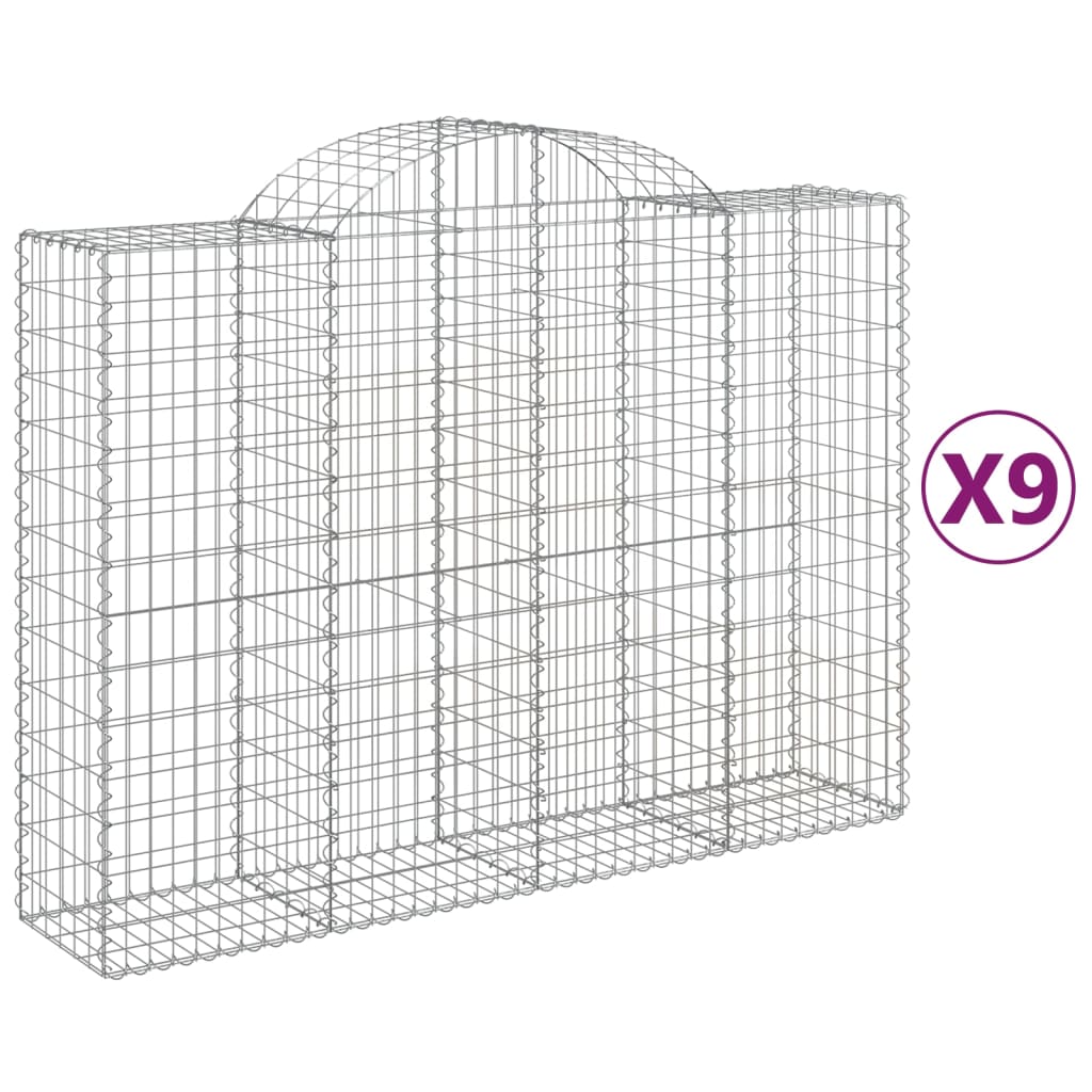 Gabionkurver buede 9 stk 200x50x140/160 cm galvanisert jern