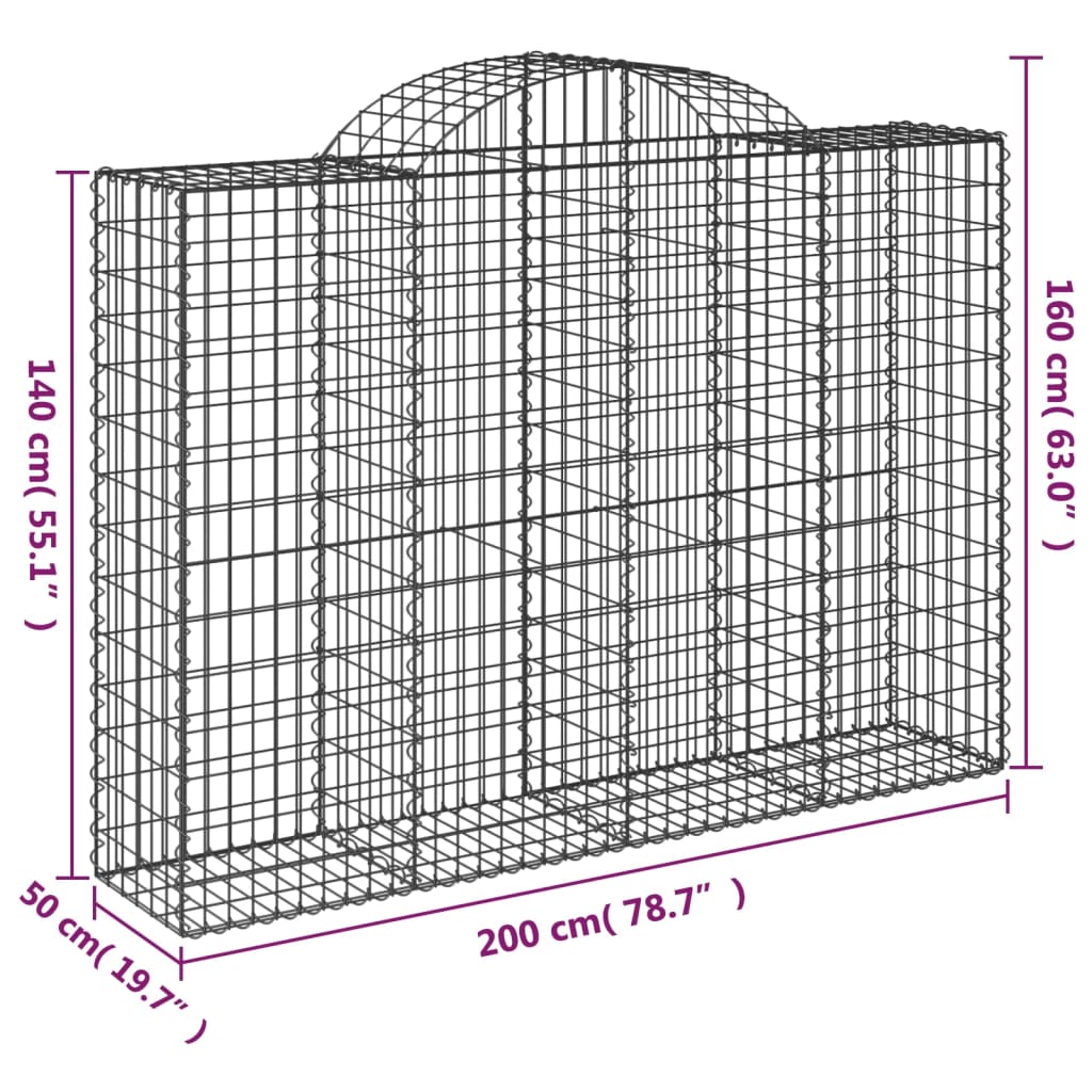 Gabionkurver buede 9 stk 200x50x140/160 cm galvanisert jern
