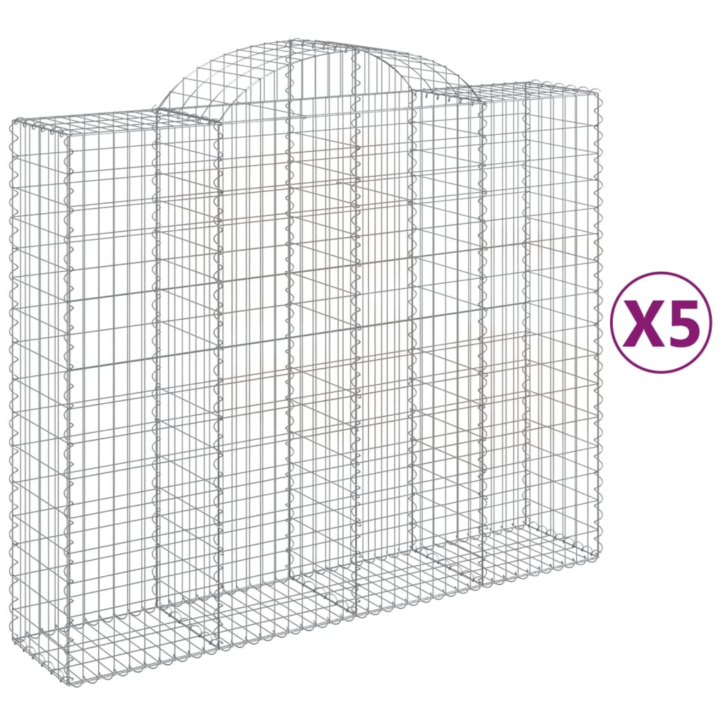 Gabionkurver buede 5 stk 200x50x160/180 cm galvanisert jern