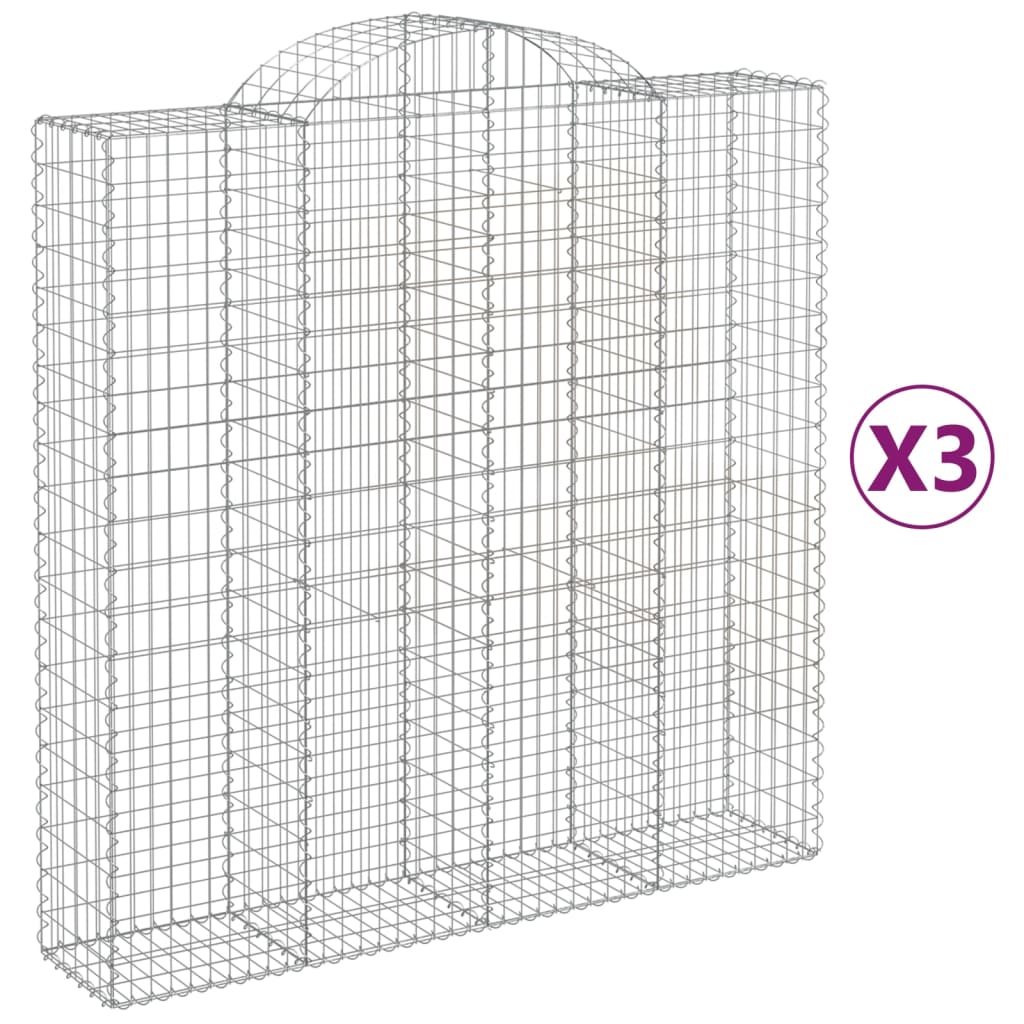 Gabionkurver buede 3 stk 200x50x200/220 cm galvanisert jern