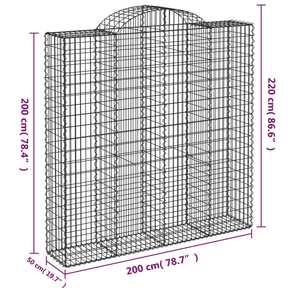 Gabionkurver buede 6 stk 200x50x200/220 cm galvanisert jern