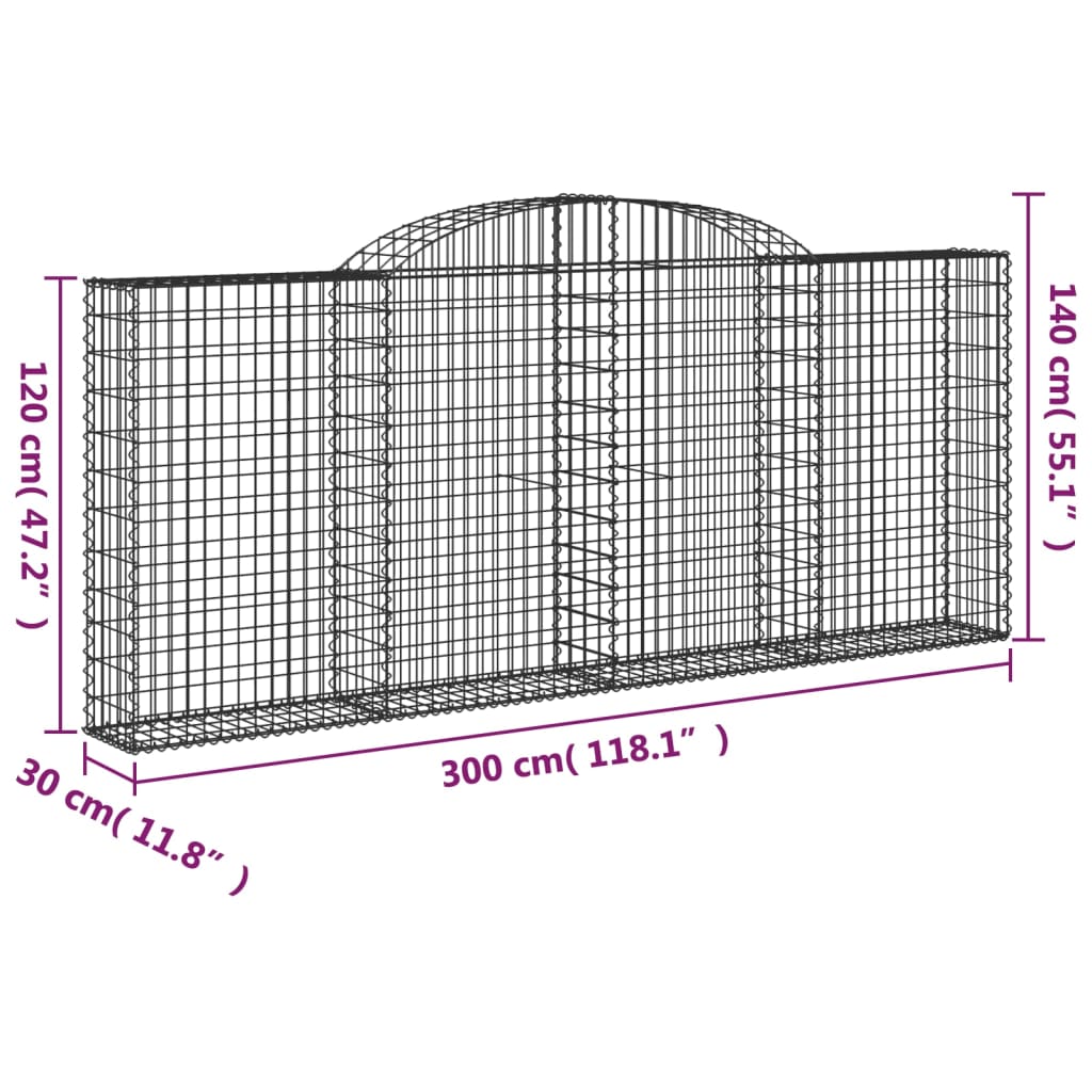 Gabionkurver buede 17 stk 300x30x120/140 cm galvanisert jern
