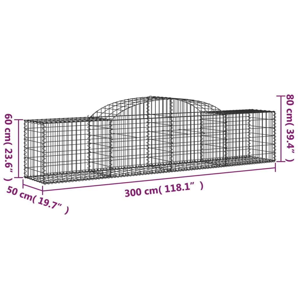 Gabionkurver buede 15 stk 300x50x60/80 cm galvanisert jern