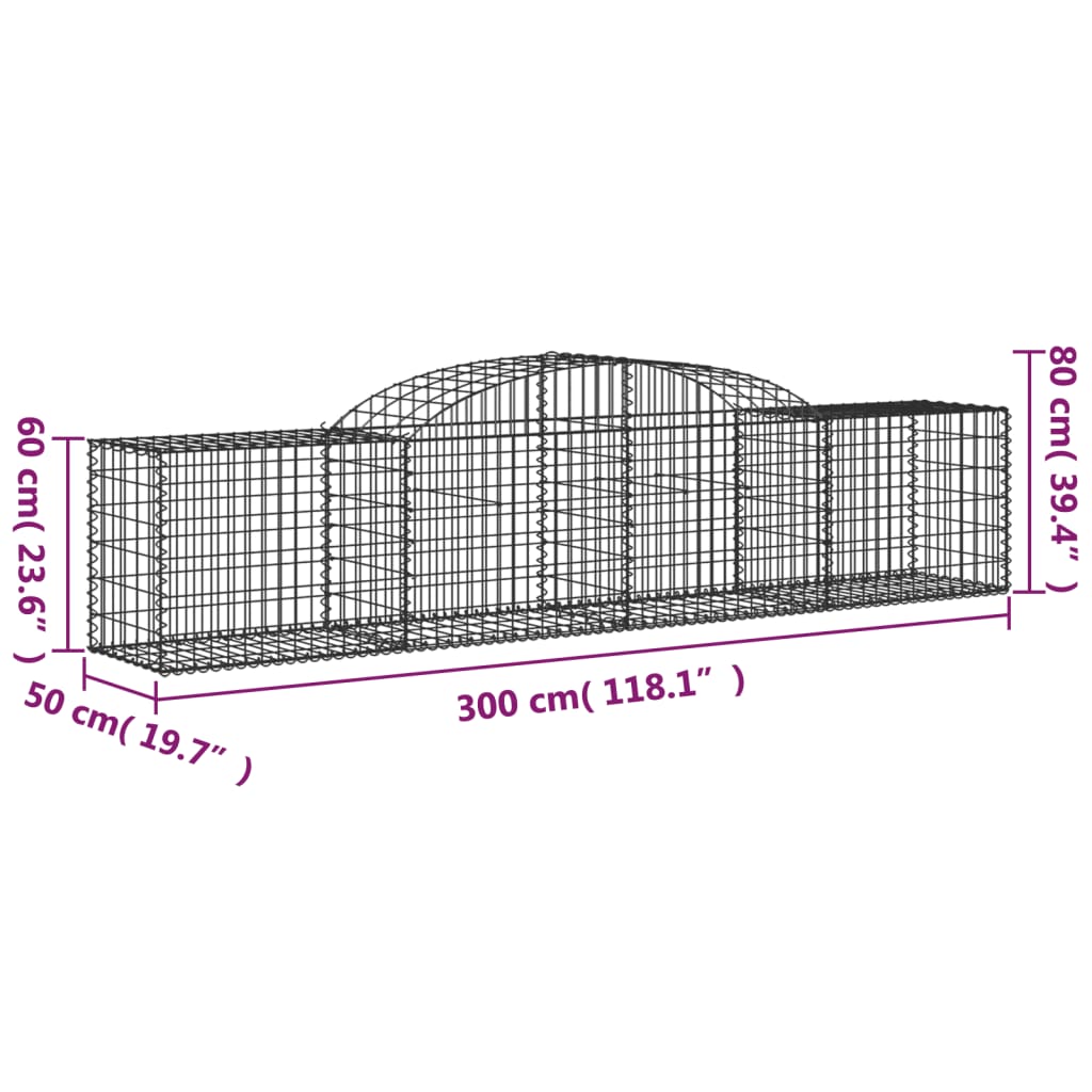 Gabionkurver buede 17 stk 300x50x60/80 cm galvanisert jern