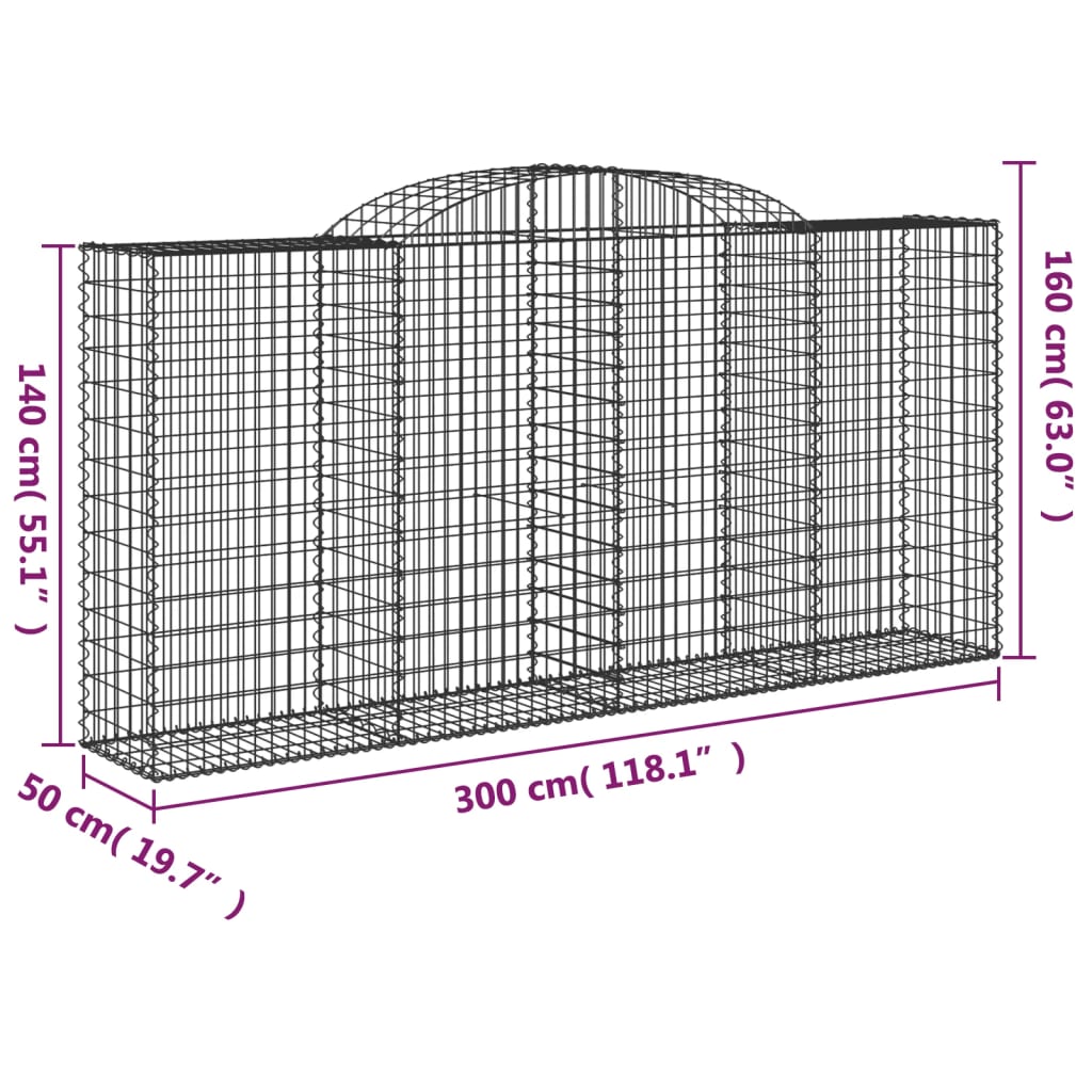 Gabionkurver buede 7 stk 300x50x140/160 cm galvanisert jern
