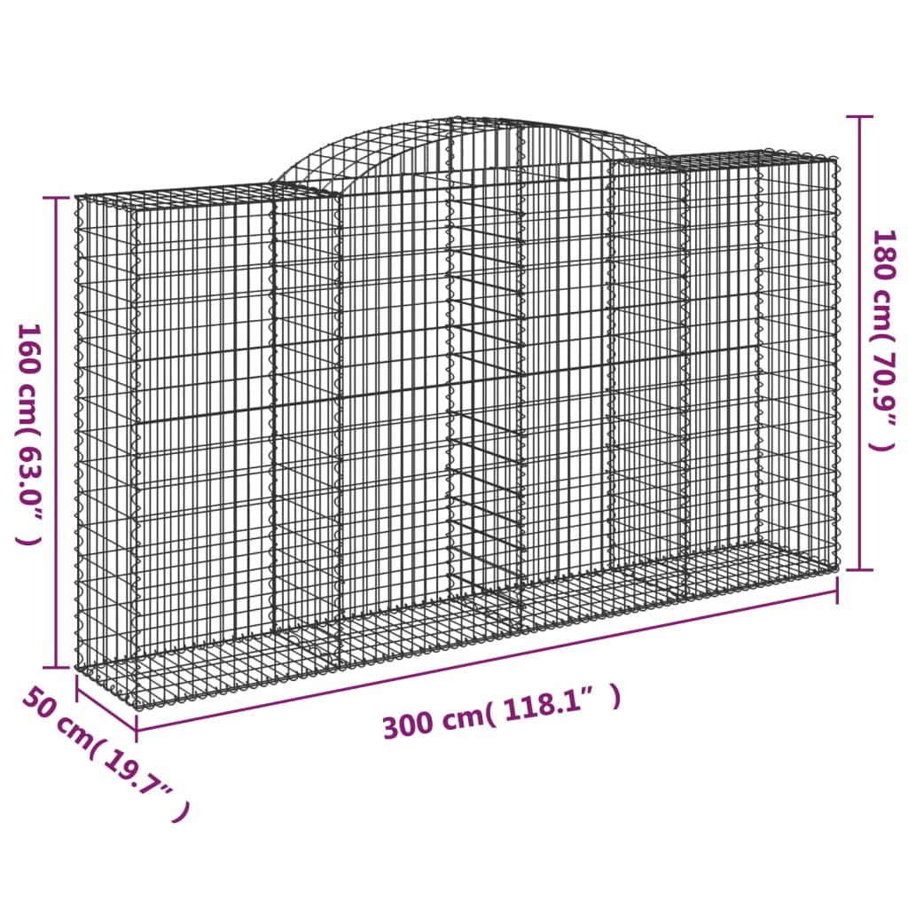 Gabionkurver buede 11 stk 300x50x160/180 cm galvanisert jern
