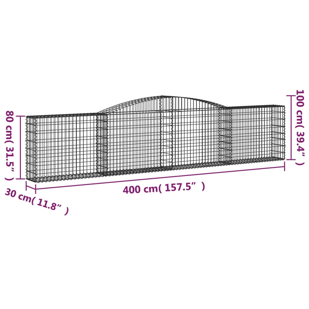 Gabionkurver buede 4 stk 400x30x80/100 cm galvanisert jern