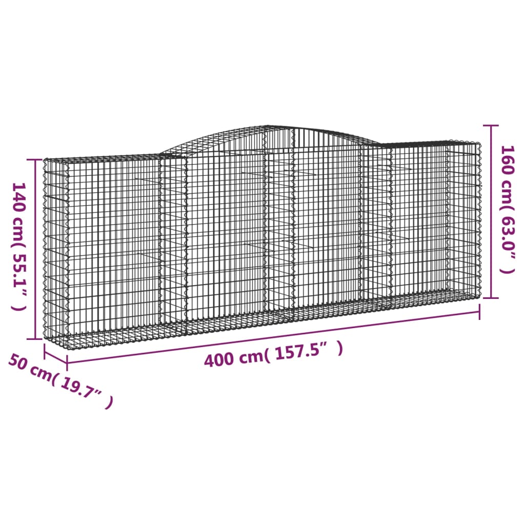 Gabionkurver buede 20 stk 400x50x140/160 cm galvanisert jern