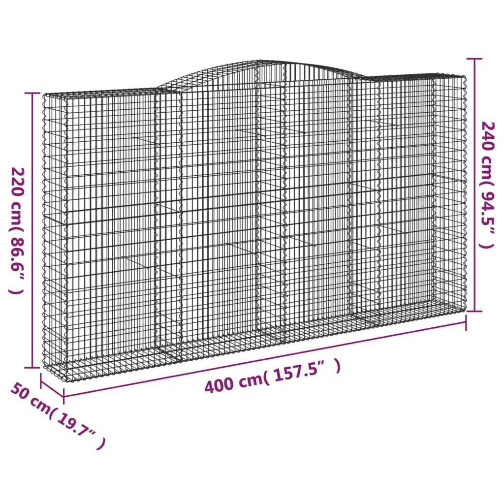 Gabionkurver buede 8 stk 400x50x220/240 cm galvanisert jern