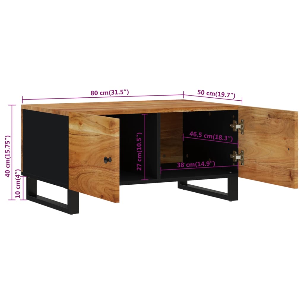 Salongbord 80x50x40 cm heltre akasie og konstruert tre