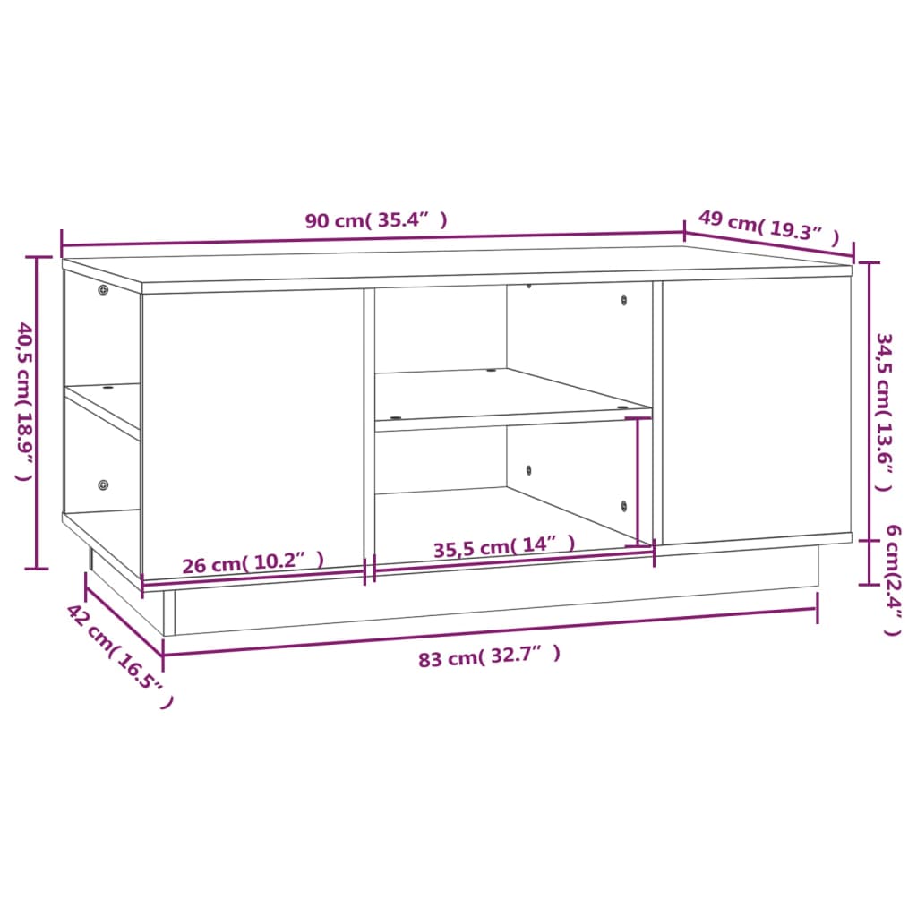 Salongbord svart 90x49x40,5 cm heltre furu