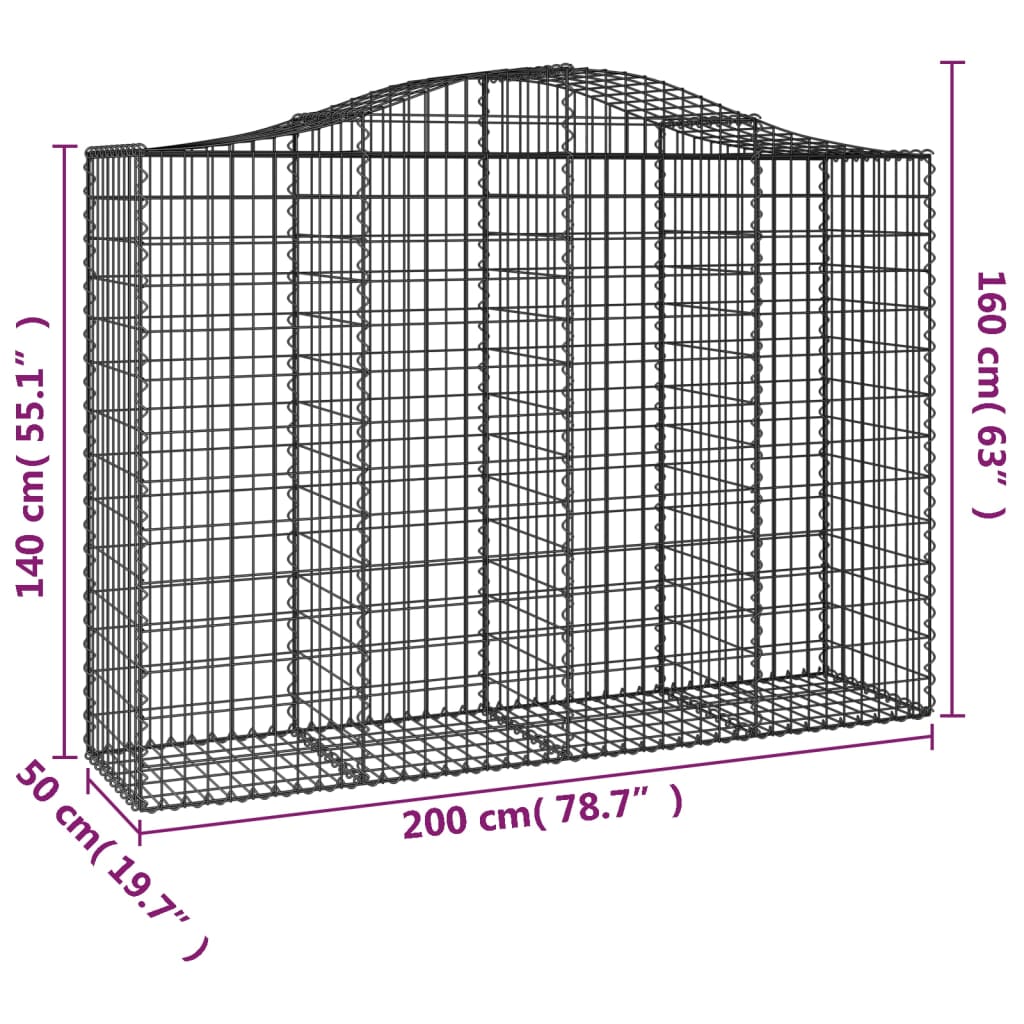 Gabionkurv buet 200x50x140/160 cm galvanisert jern