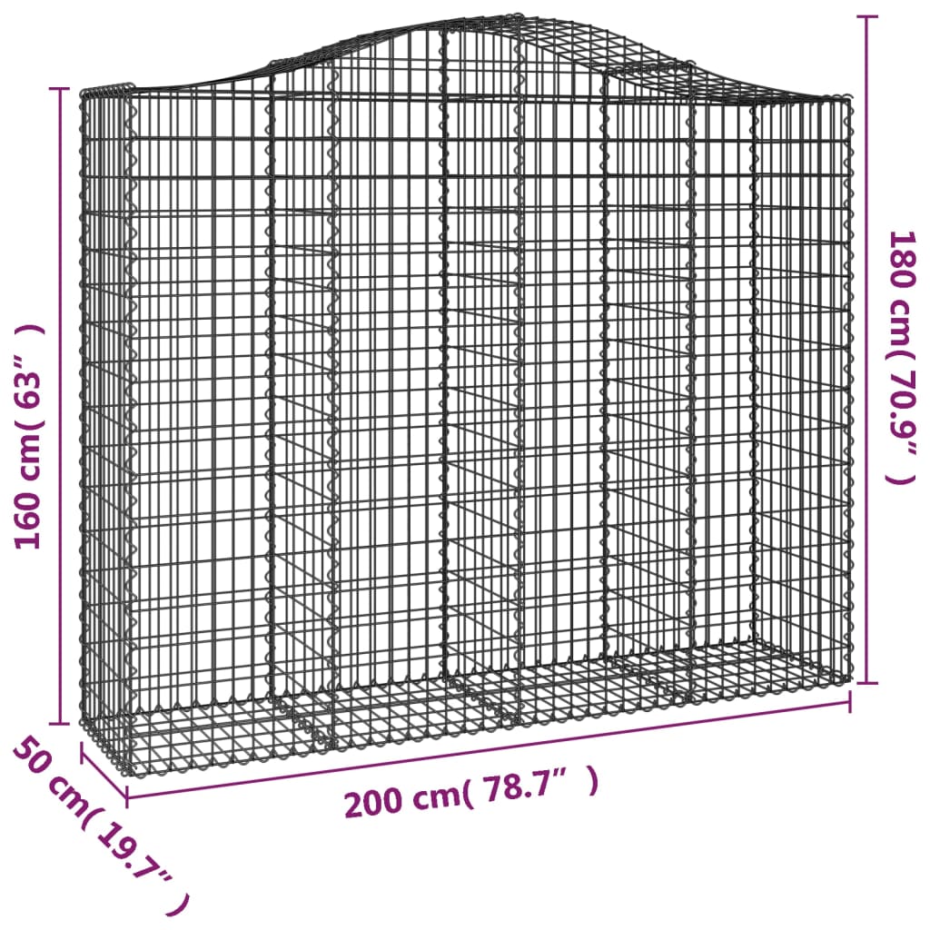 Gabionkurv buet 200x50x160/180 cm galvanisert jern
