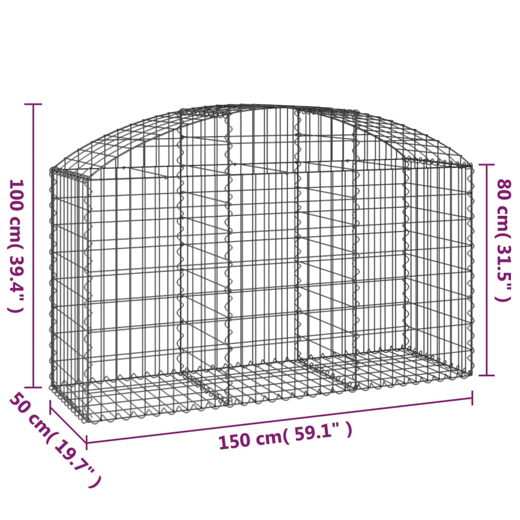 Gabionkurv buet 150x50x80/100 cm galvanisert jern