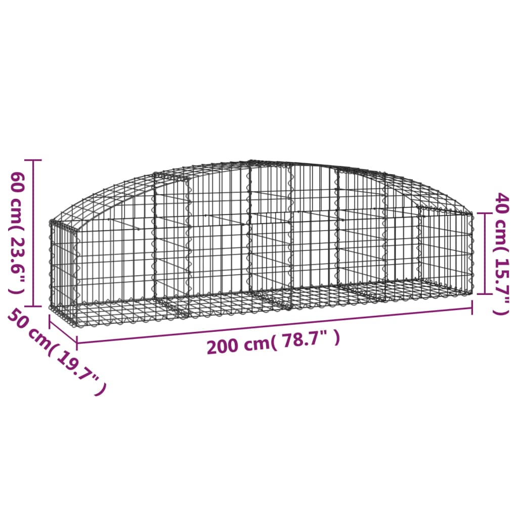 Gabionkurv buet 200x50x40/60 cm galvanisert jern