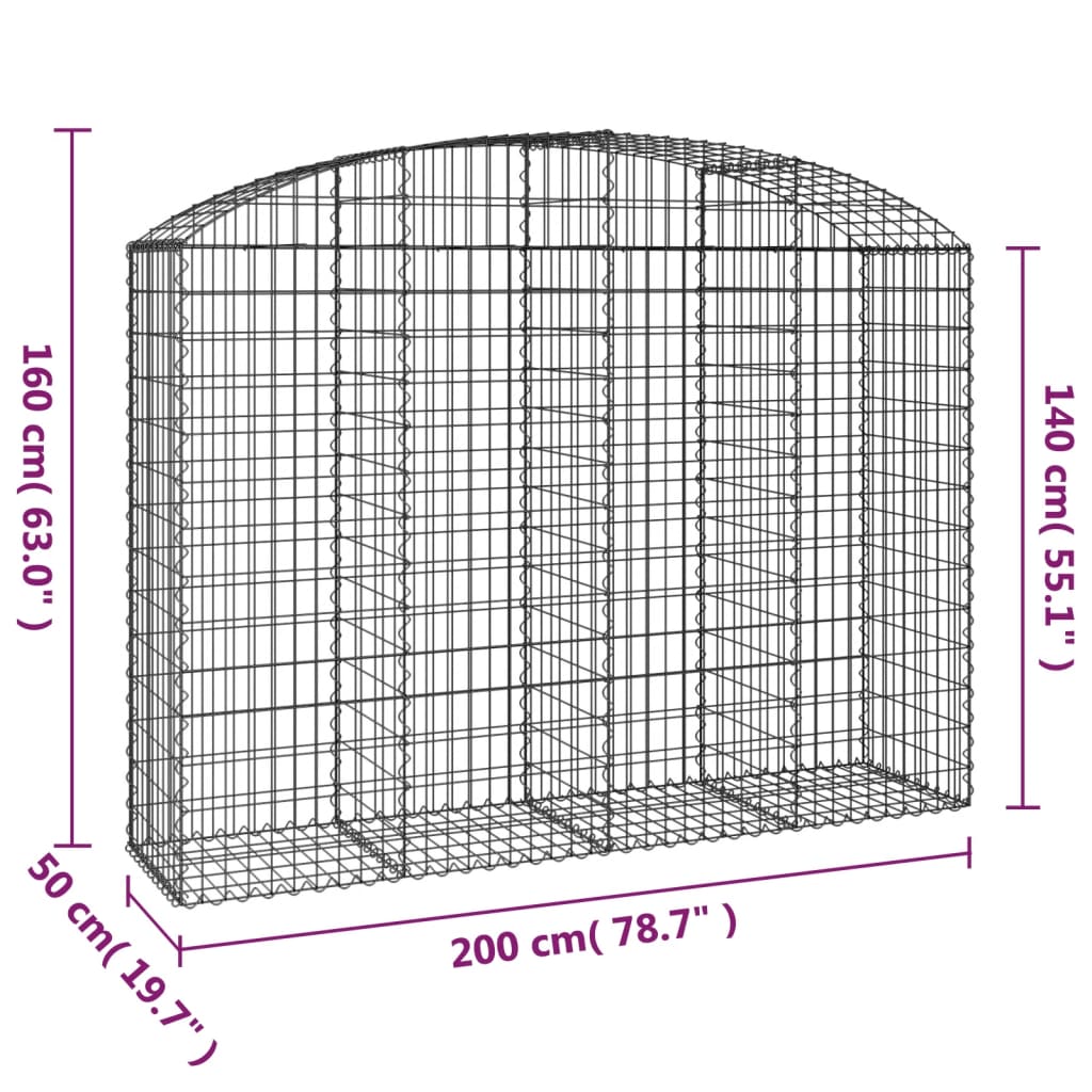 Gabionkurv buet 200x50x140/160 cm galvanisert jern