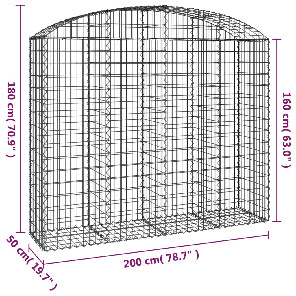 Gabionkurv buet 200x50x160/180 cm galvanisert jern