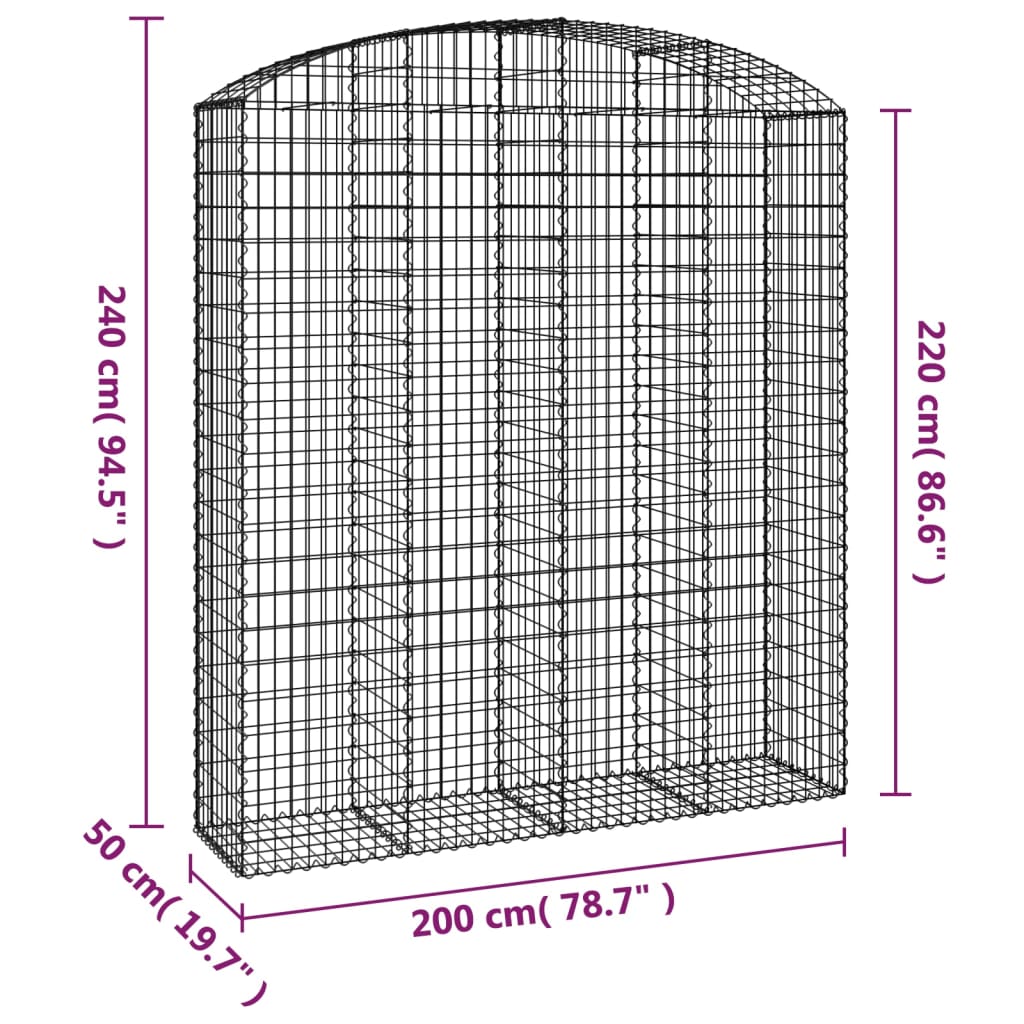 Gabionkurv buet 200x50x220/240 cm galvanisert jern