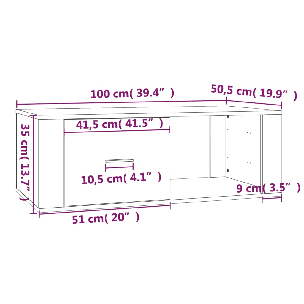 Salongbord hvit 100x50,5x35 cm konstruert tre