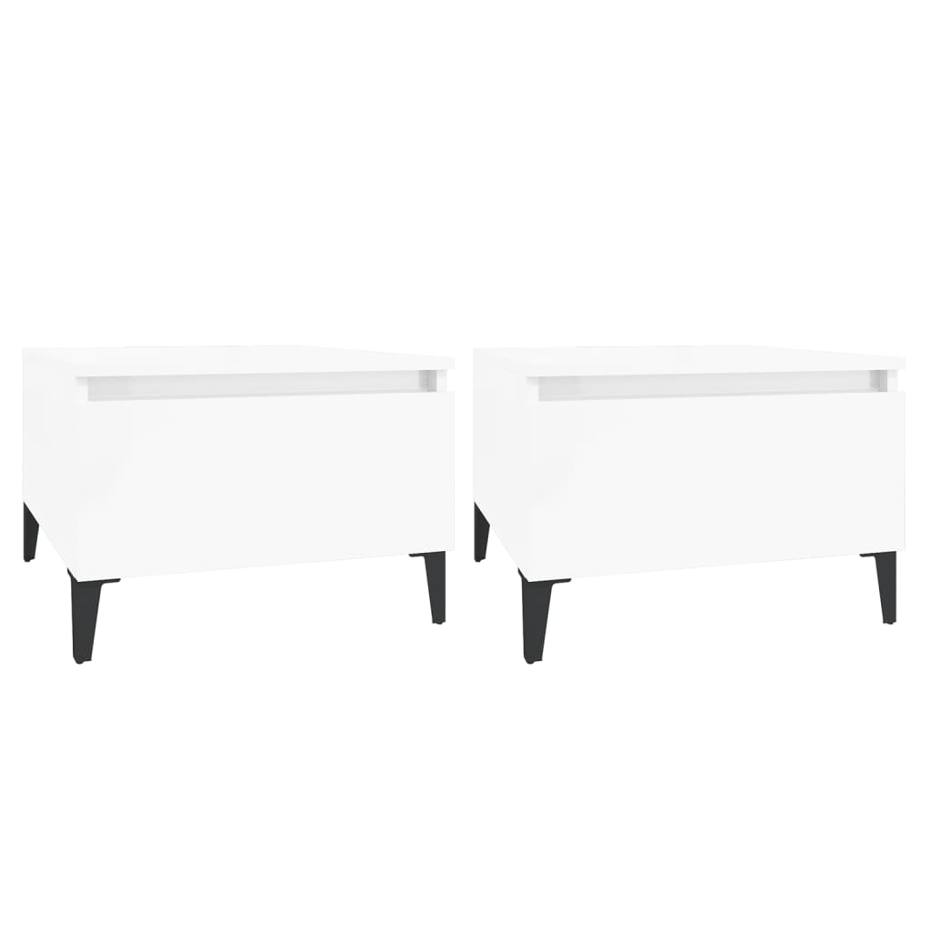 Sidebord 2 stk høyglans hvit 50x46x35 cm konstruert tre