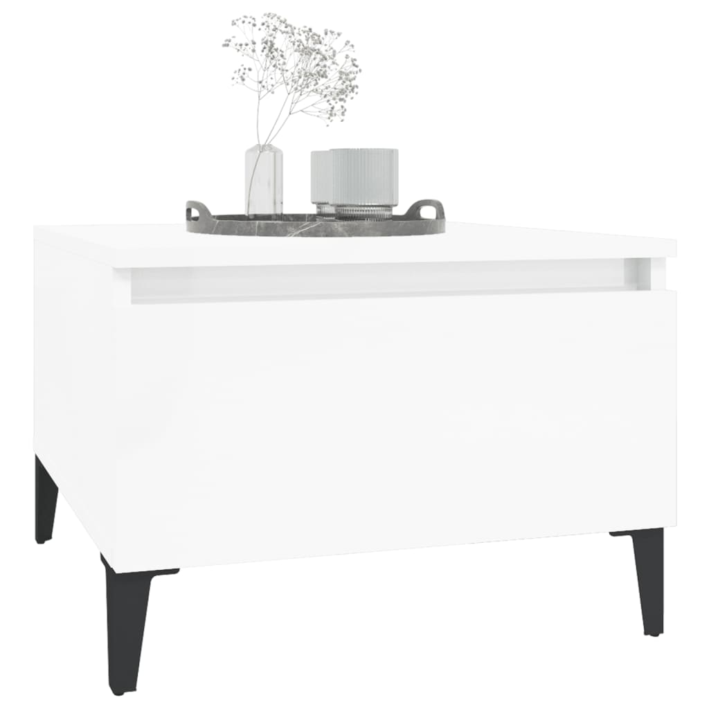 Sidebord 2 stk høyglans hvit 50x46x35 cm konstruert tre