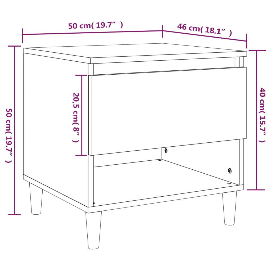 Nattbord 2 stk høyglans hvit 50x46x50 cm konstruert tre