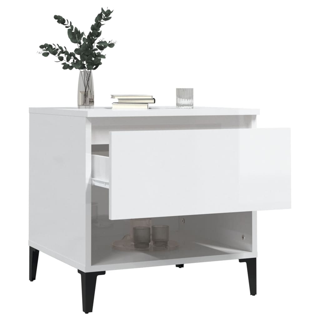 Sidebord 2 stk høyglans hvit 50x46x50 cm konstruert tre