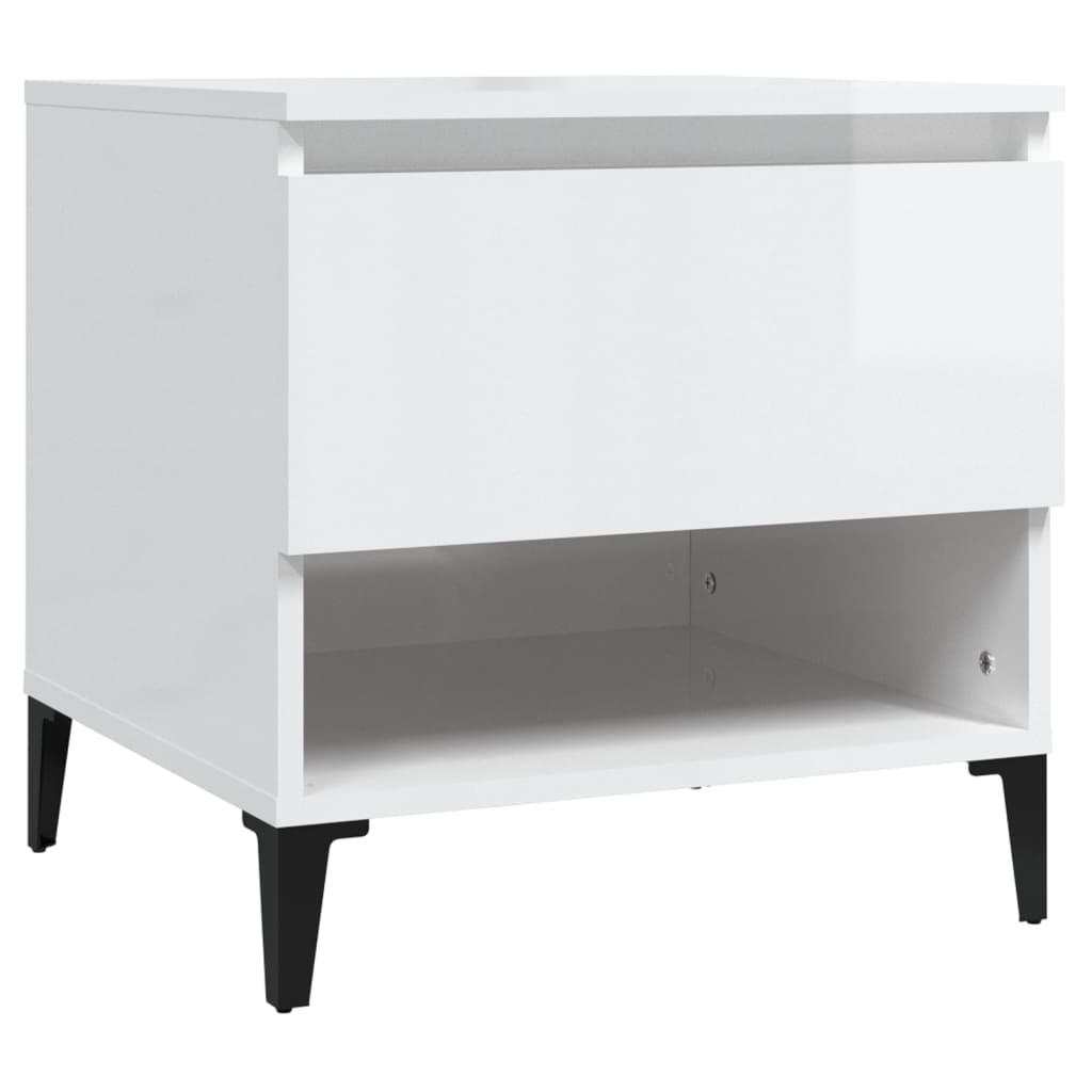 Sidebord 2 stk høyglans hvit 50x46x50 cm konstruert tre