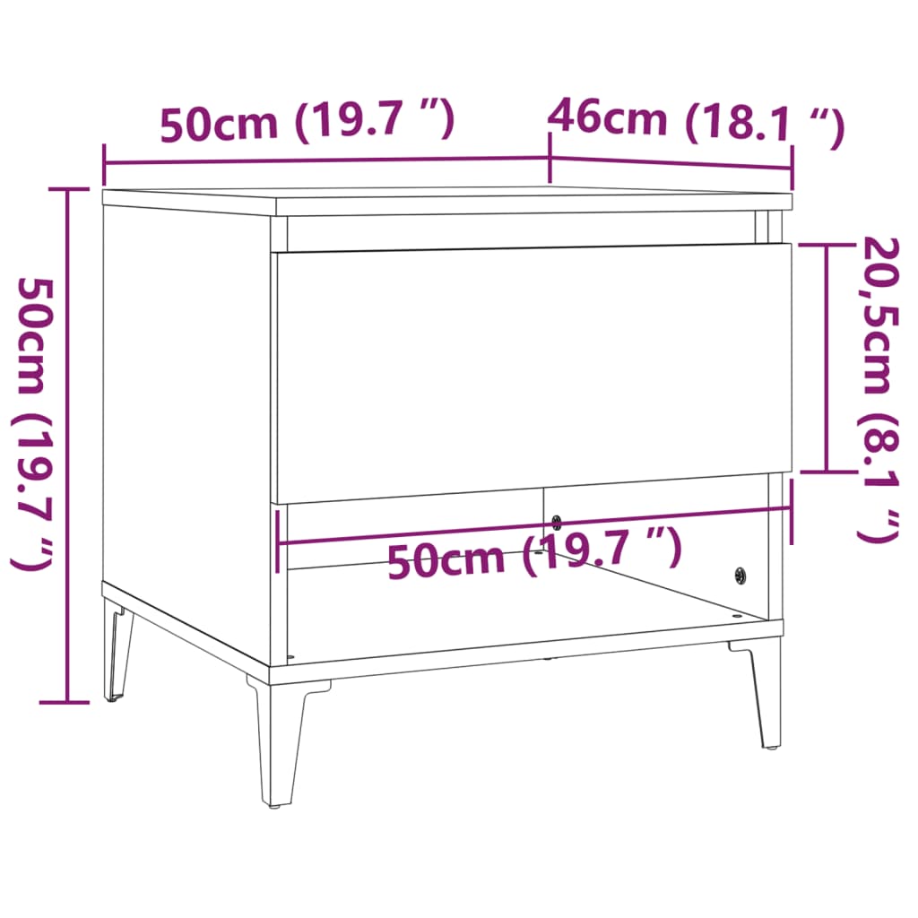 Sidebord 2 stk brun eik 50x46x50 cm konstruert tre