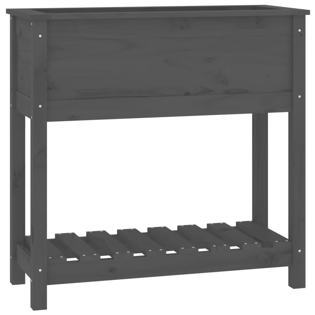 Plantekasse med hylle grå 82,5x34,5x81 cm heltre furu