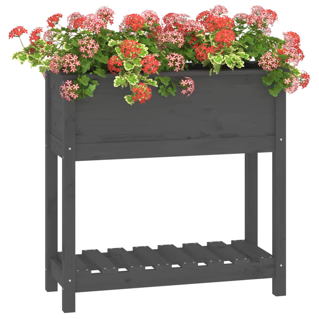 Plantekasse med hylle grå 82,5x34,5x81 cm heltre furu