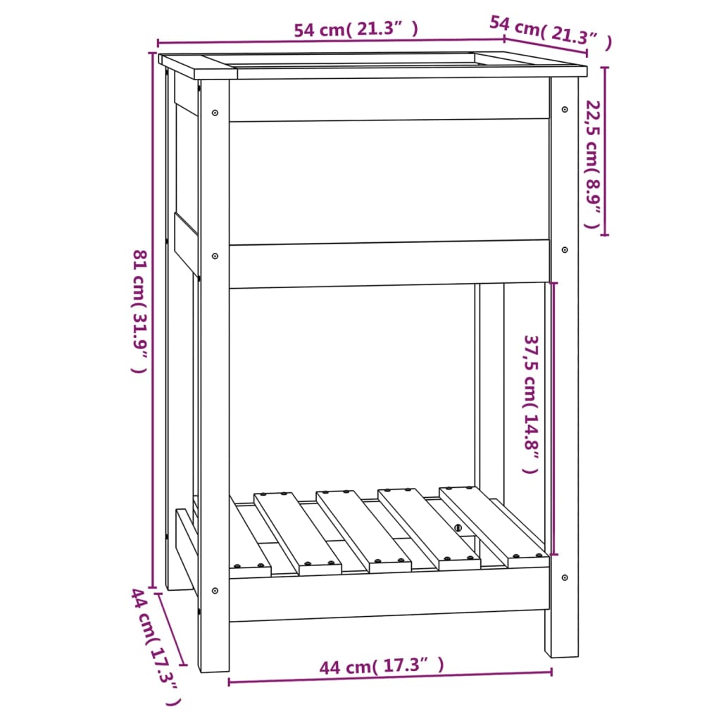 Plantekasse med hylle grå 54x54x81 cm heltre furu