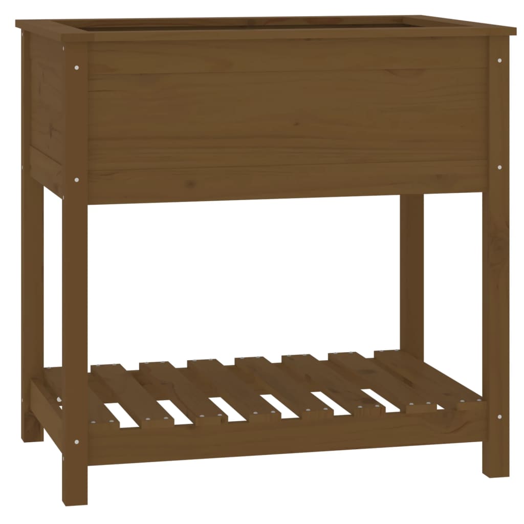 Plantekasse med hylle honningbrun 82,5x54x81 cm heltre furu