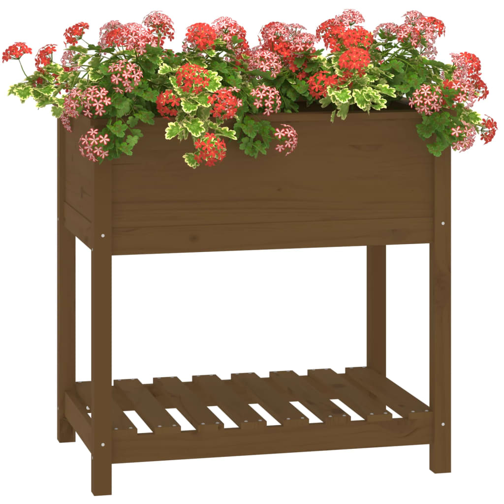 Plantekasse med hylle honningbrun 82,5x54x81 cm heltre furu