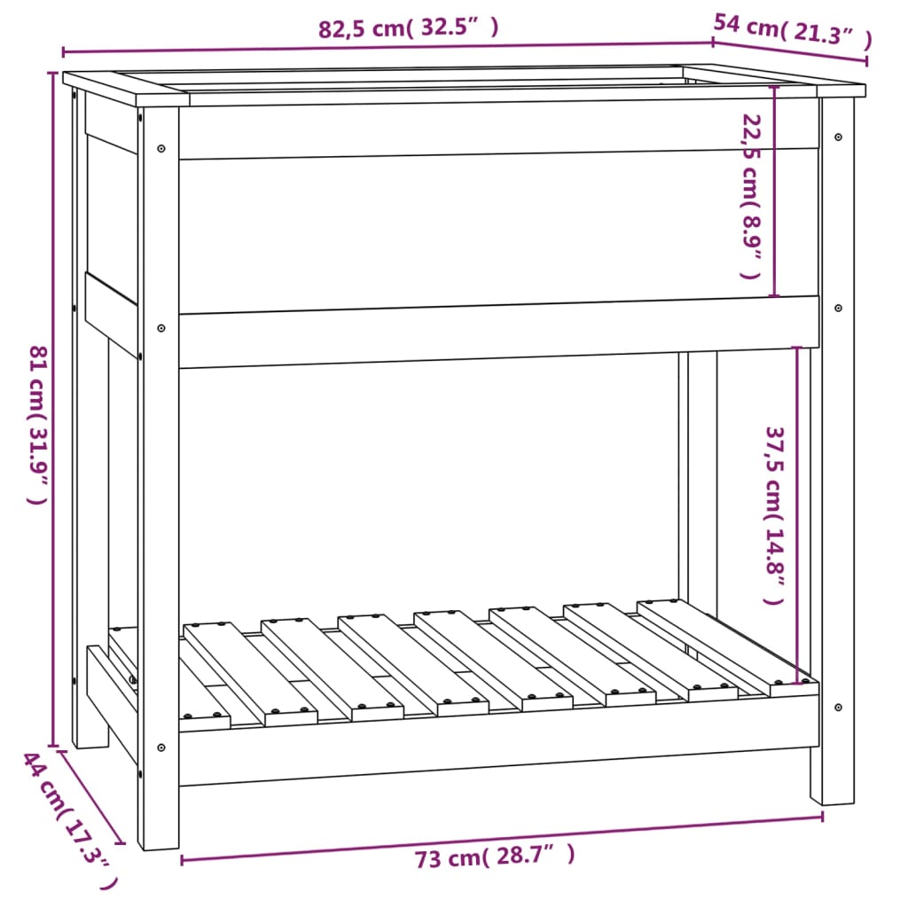 Plantekasse med hylle honningbrun 82,5x54x81 cm heltre furu