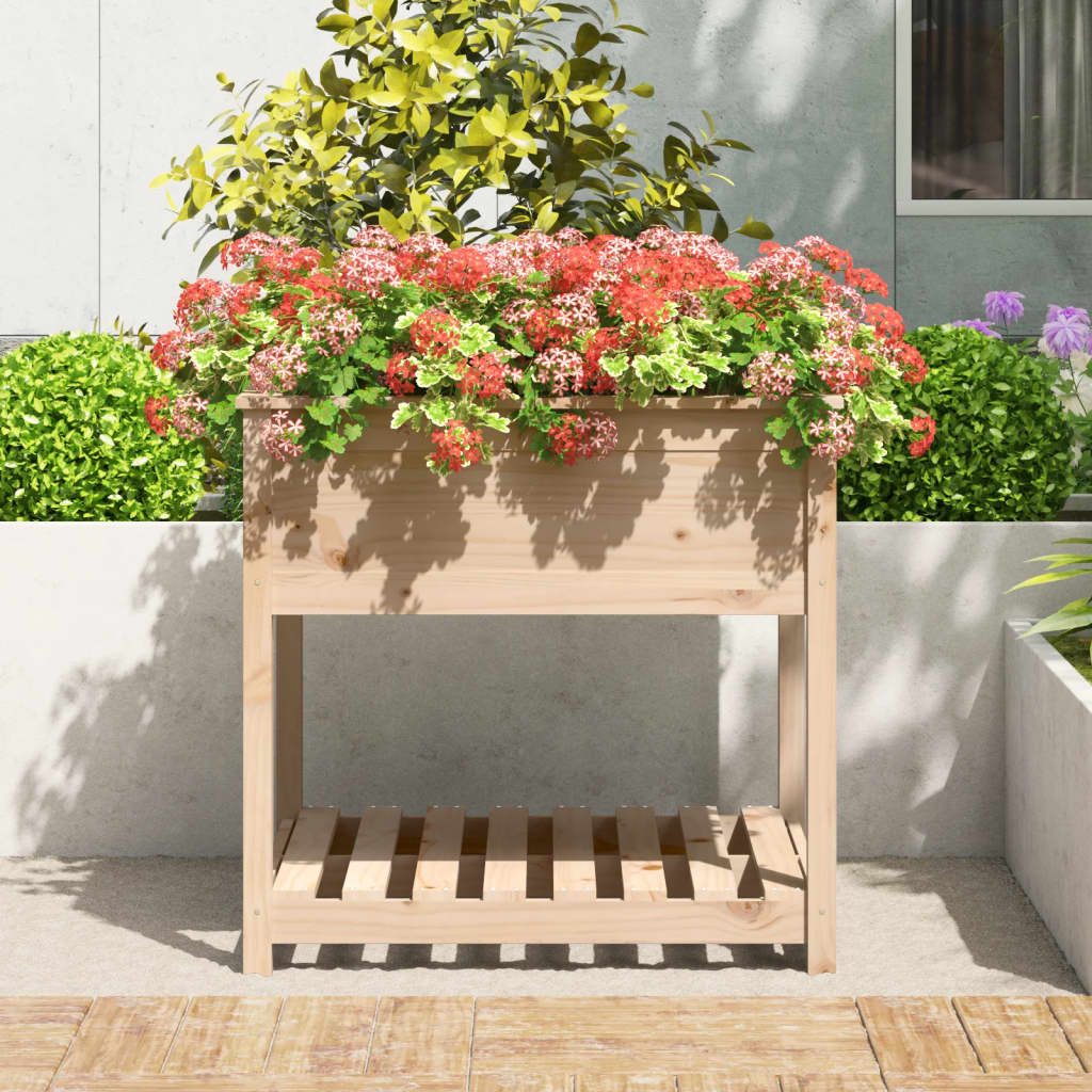 Plantekasse med hylle 82,5x82,5x81 cm heltre furu